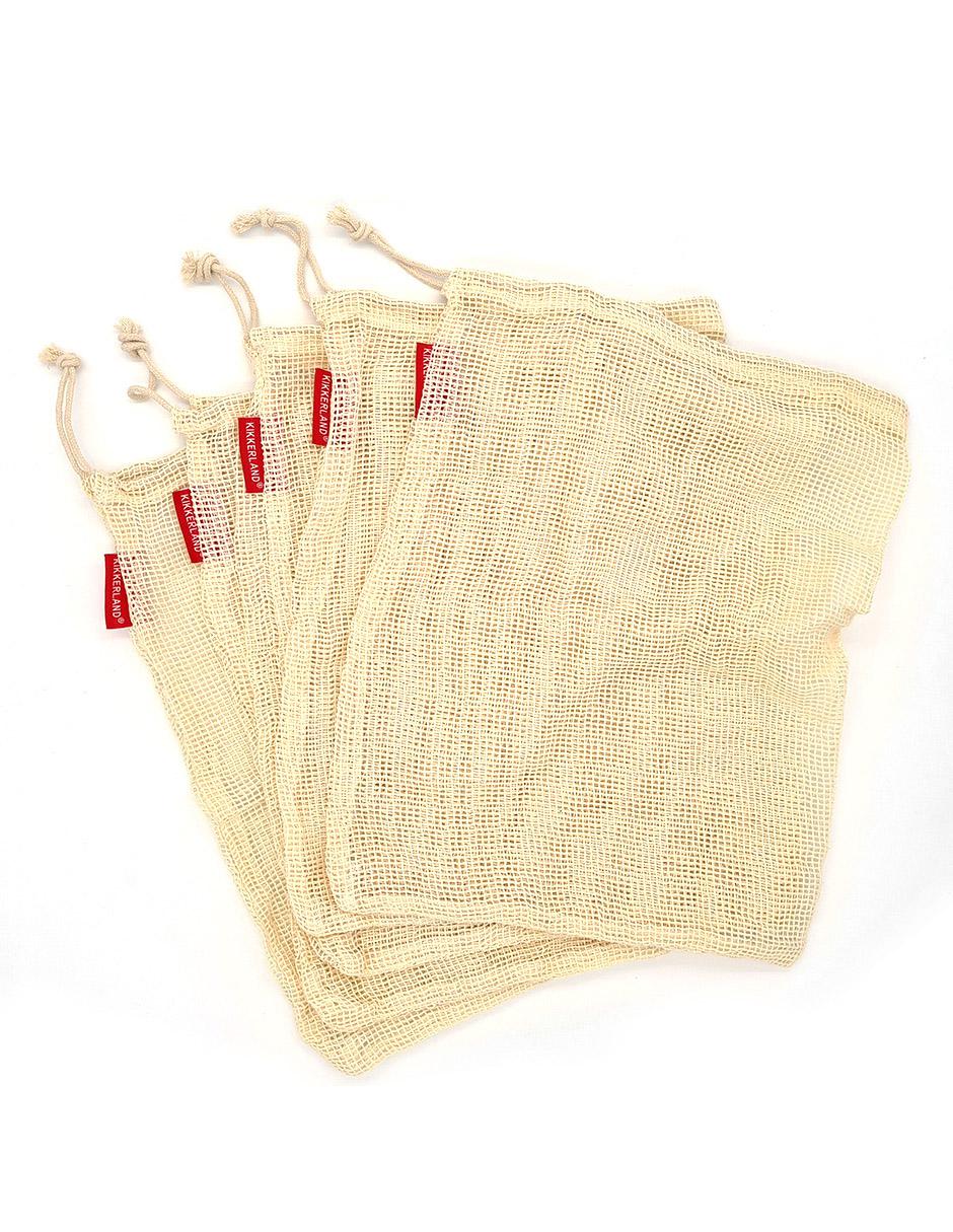 Kit De 5 Bolsas Kikkerland Reutilizables Hechas de Malla, color beige