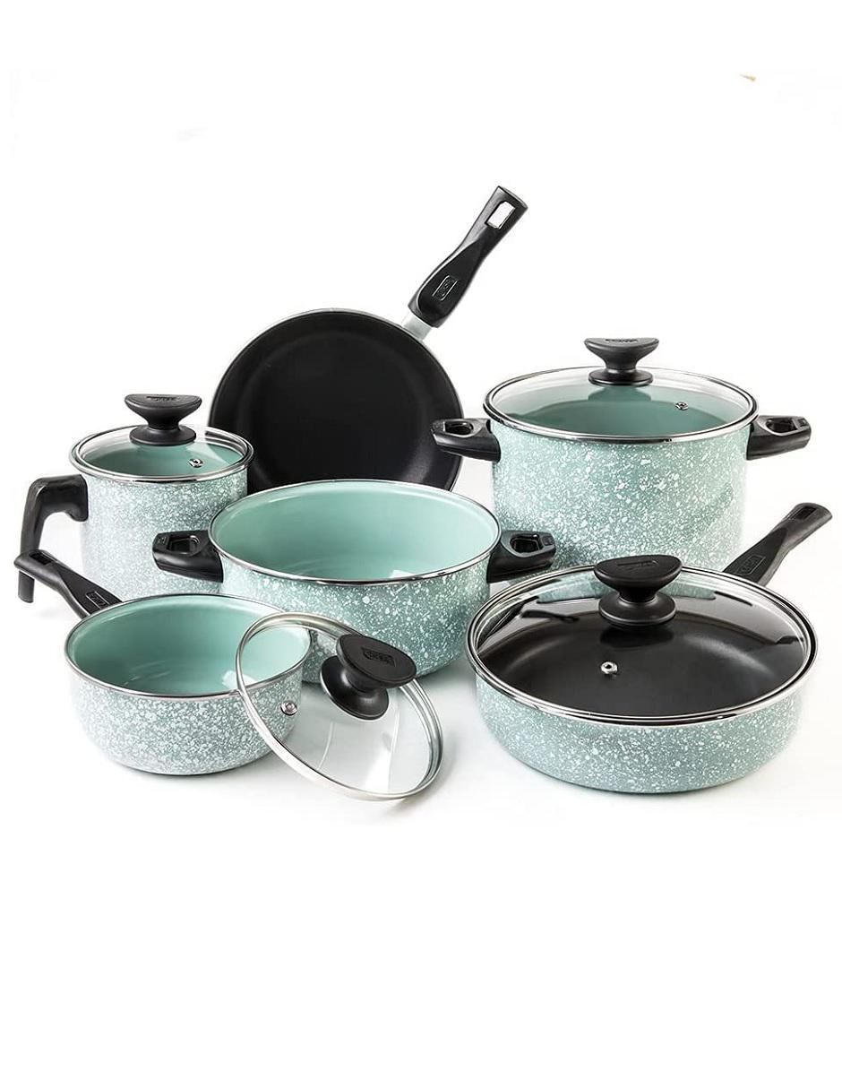 Batería de cocina Cinsa Jade de acero vitrificado antiadherente convencional 10 piezas