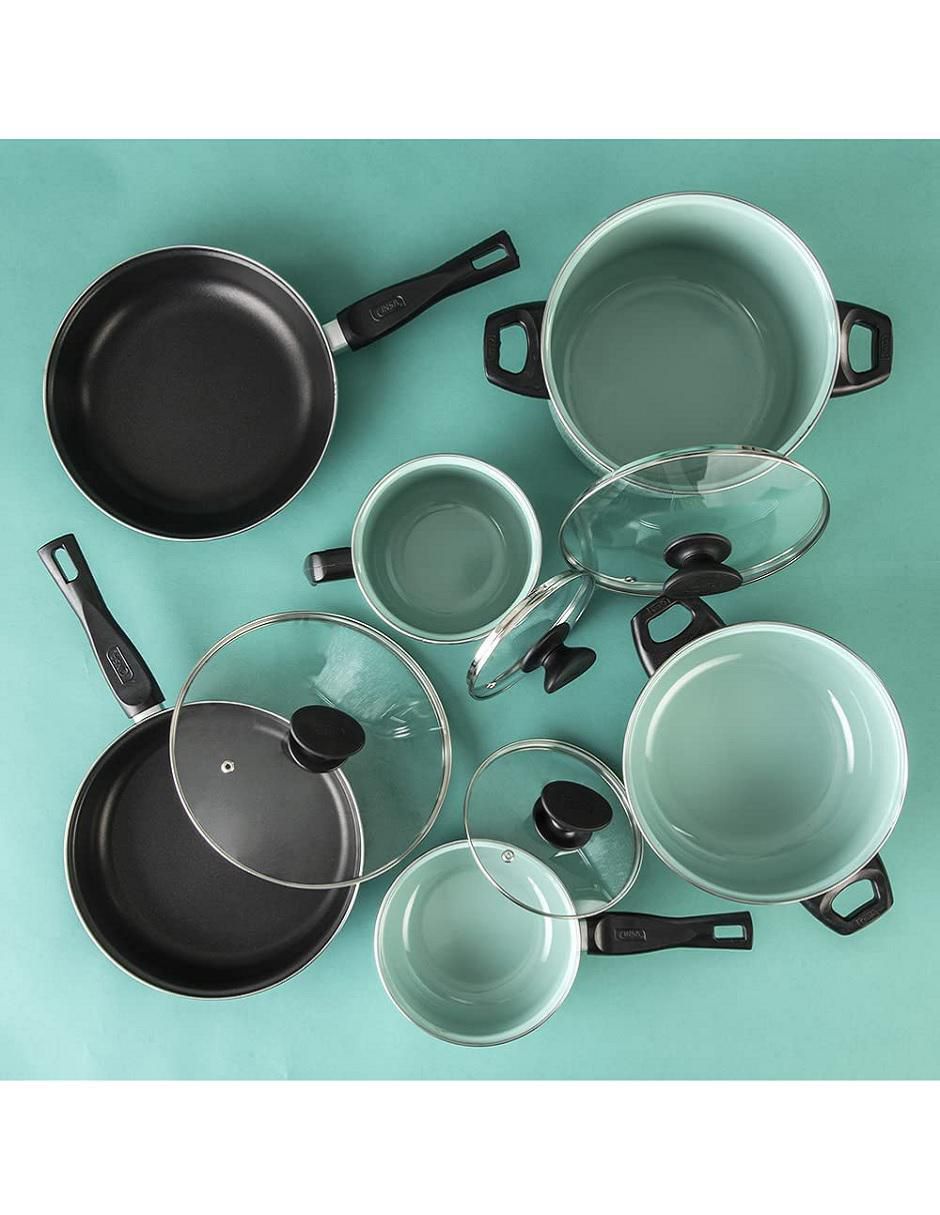 Batería de cocina Cinsa Jade de acero vitrificado antiadherente convencional 10 piezas
