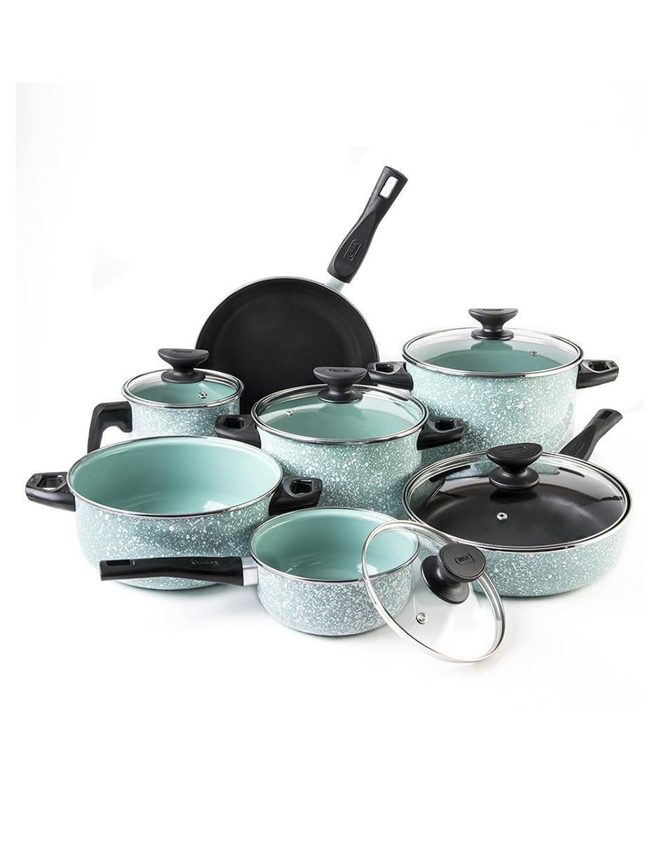 Batería de cocina Cinsa Jade de acero vitrificado antiadherente convencional 12 piezas 1