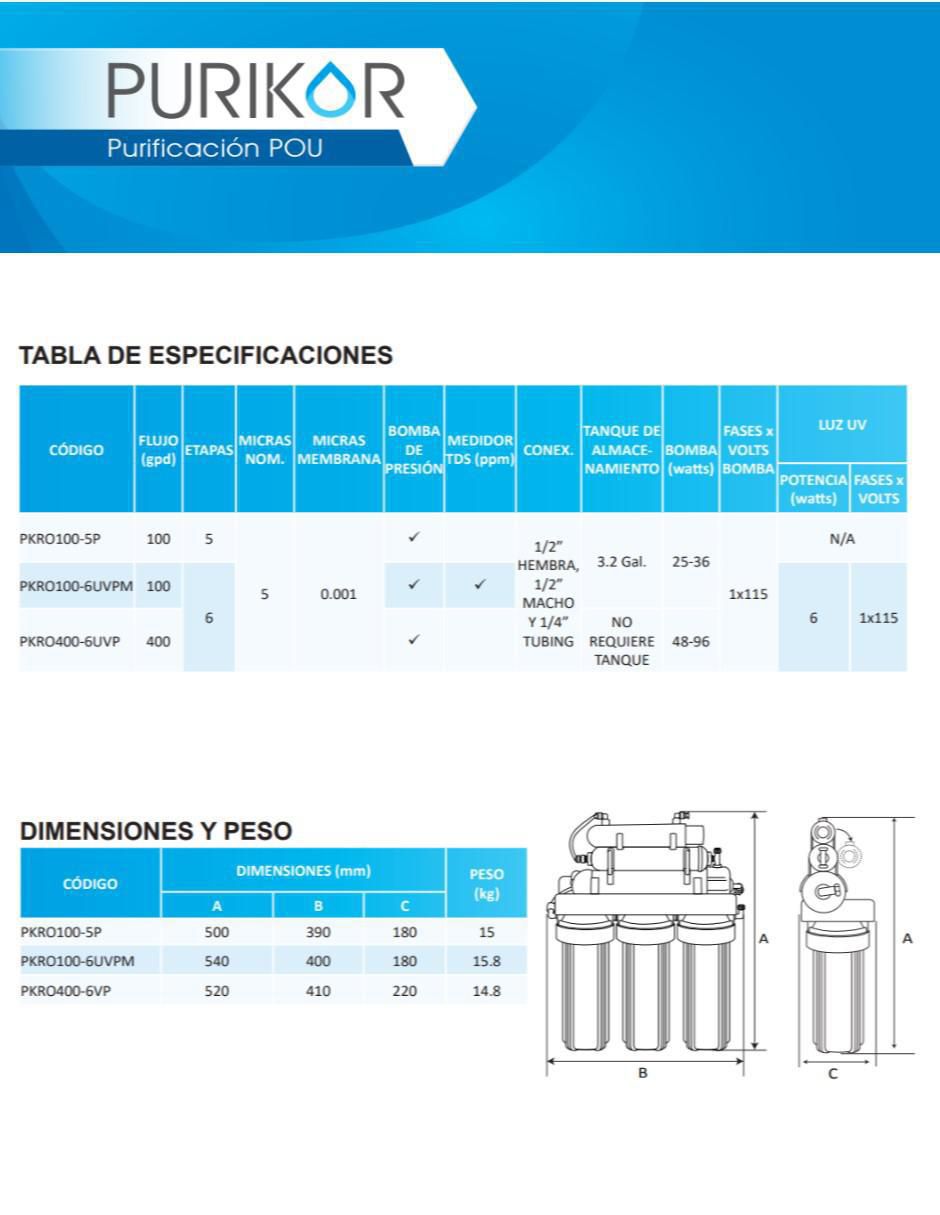 Purificador de agua Purikor PKRO100-6UVPM