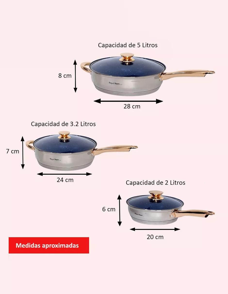 Set de sartenes con tapa de acero inoxidable 6 piezas 5