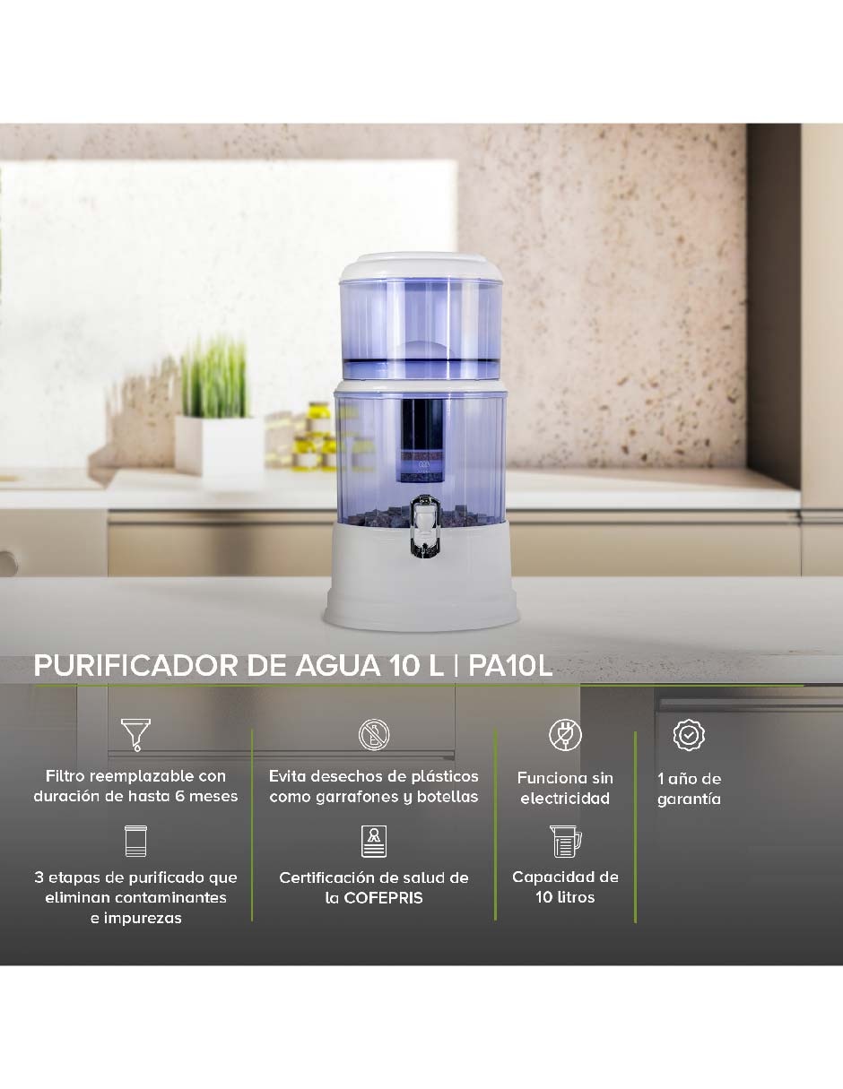 Purificador, dispensador y filtro de agua Avera PA10L