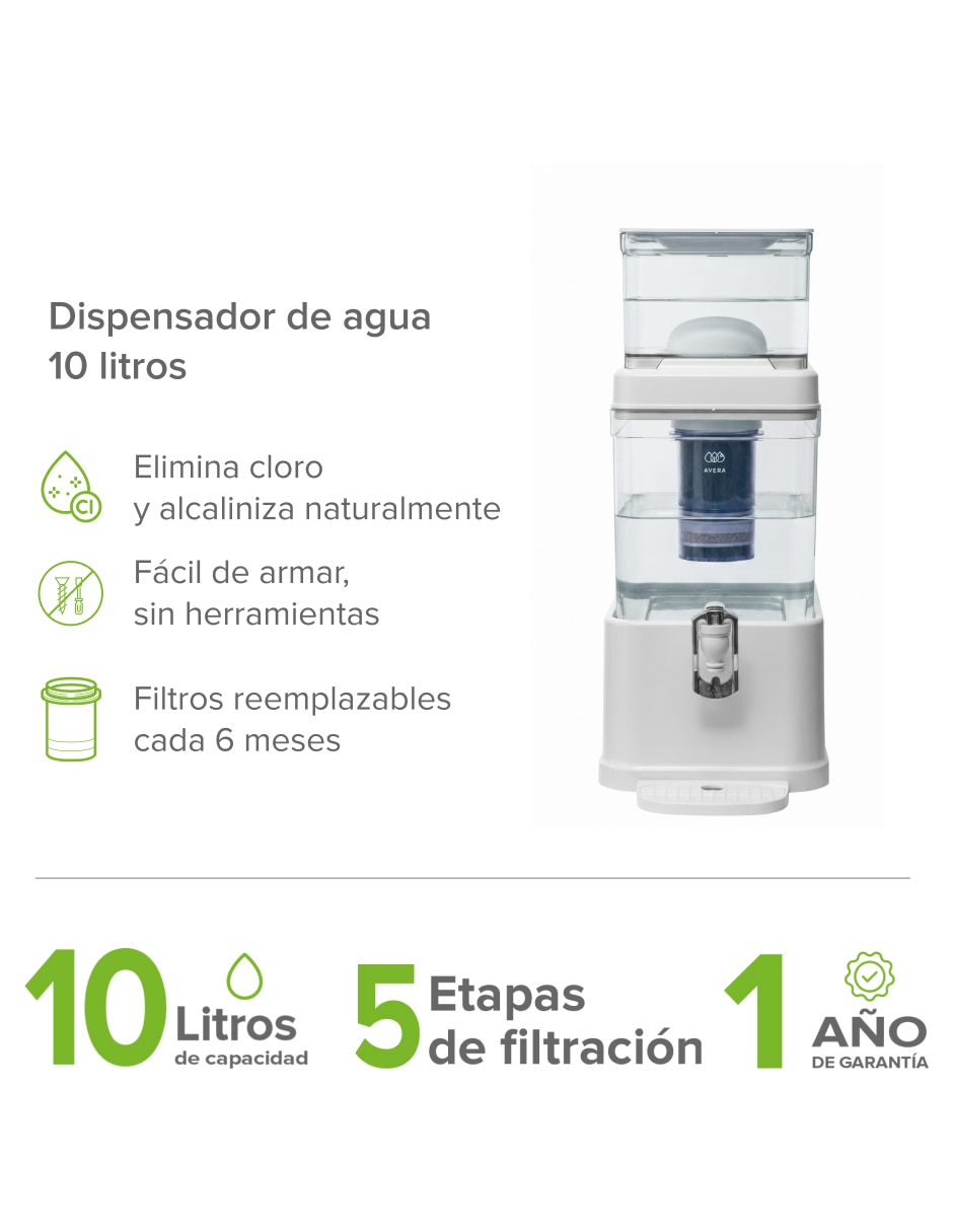 Purificador dispensador y filtro de agua PA 10 L