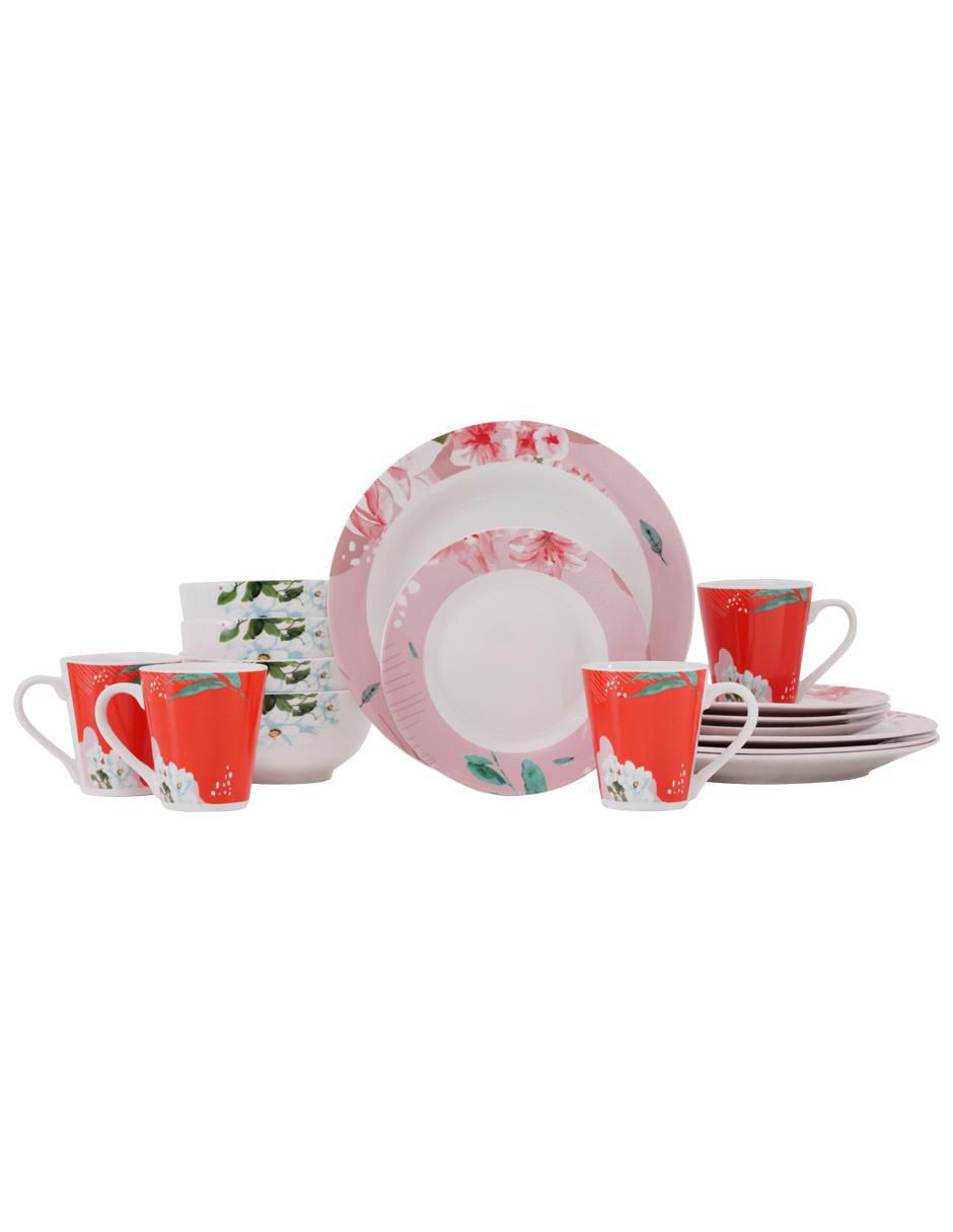 Vajilla cerrada floral de porcelana para 4 personas