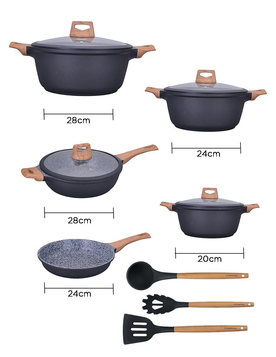Batería de cocina Wood de aluminio antiadherente combinado 10 piezas 13