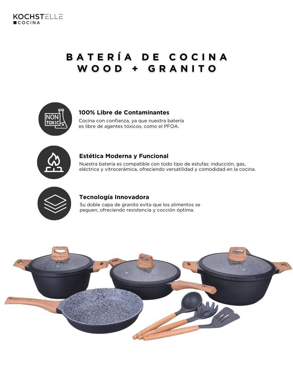 Batería de cocina Wood de aluminio antiadherente combinado 10 piezas 11