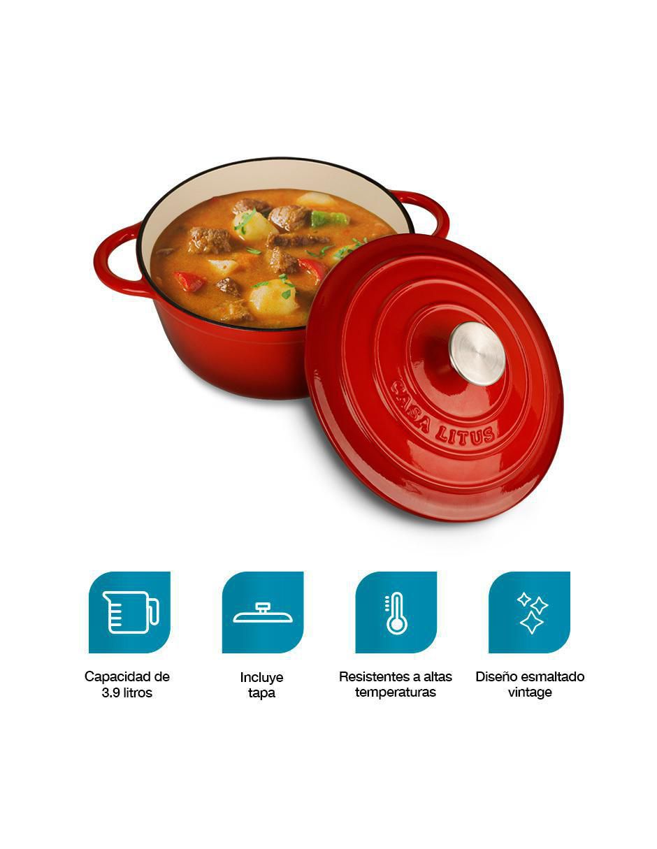 Olla de Hierro Fundido Esmaltado 3.9 L Horno Holandés Dutch Oven 8