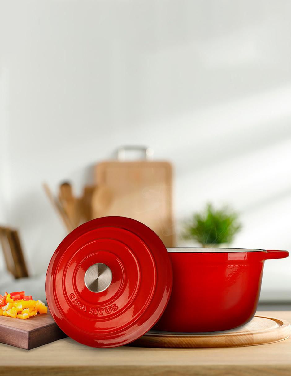 Olla de Hierro Fundido Esmaltado 3.9 L Horno Holandés Dutch Oven 6