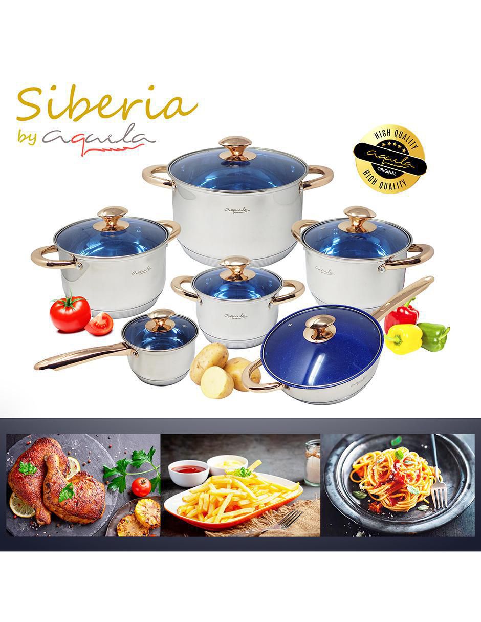 Batería de cocina Siberia de acero inoxidable antiadherente convencional 12 piezas 6