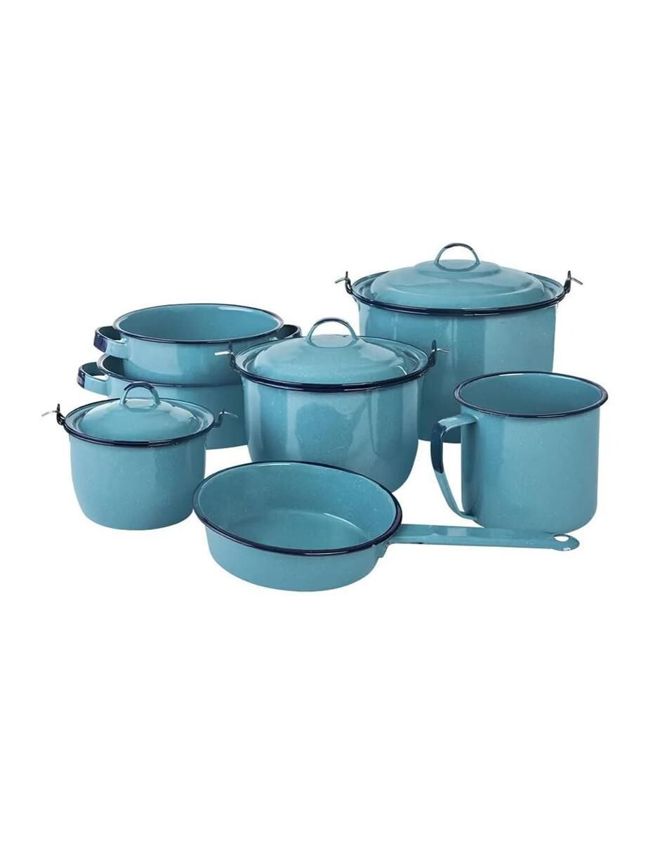 Batería de cocina Popular de acero vitrificado antiadherente convencional 10 piezas Batería de cocina Popular de acero vitrificado antiadherente convencional 10 piezas