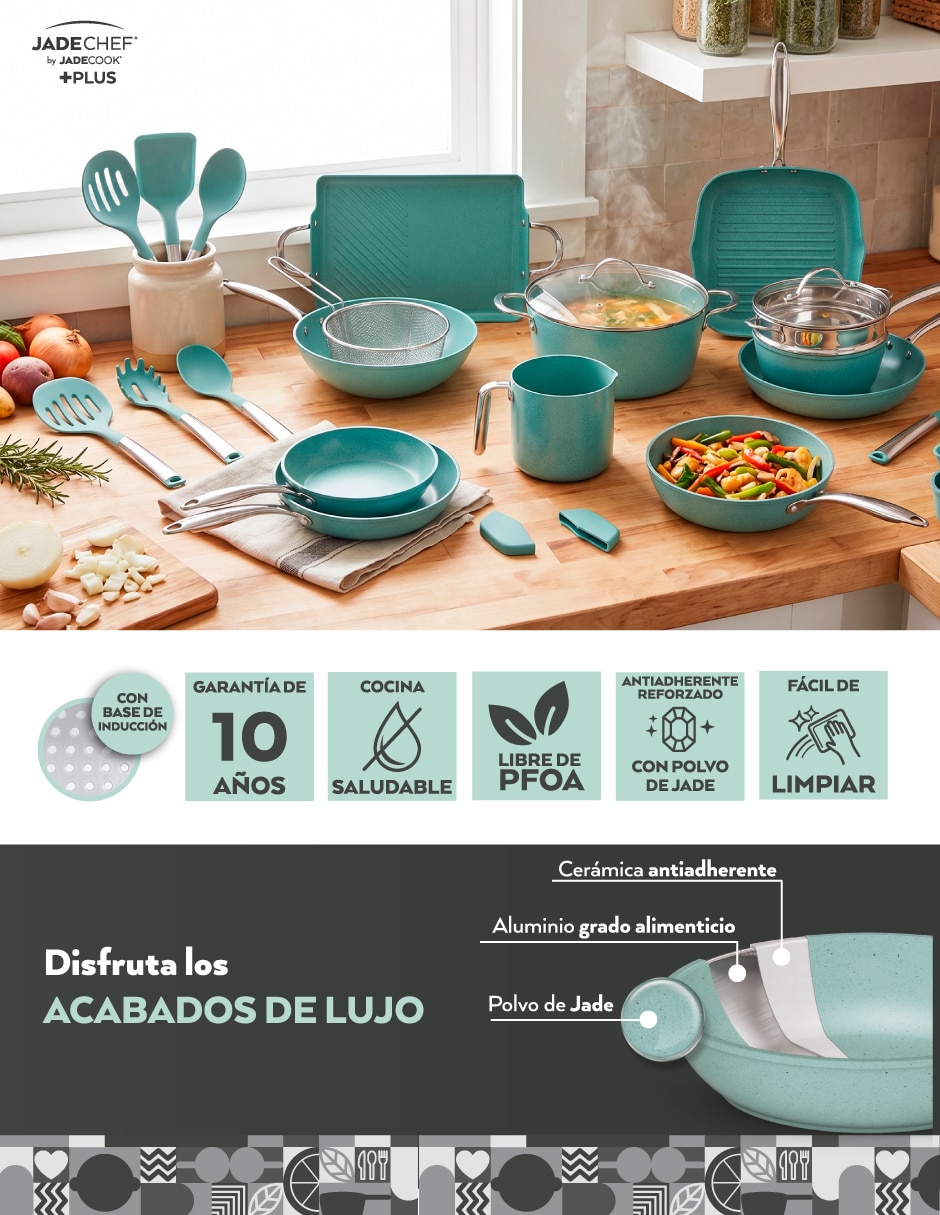 Batería de cocina Jade Cook C0456-00 de aluminio antiadherente cerámica 22 piezas