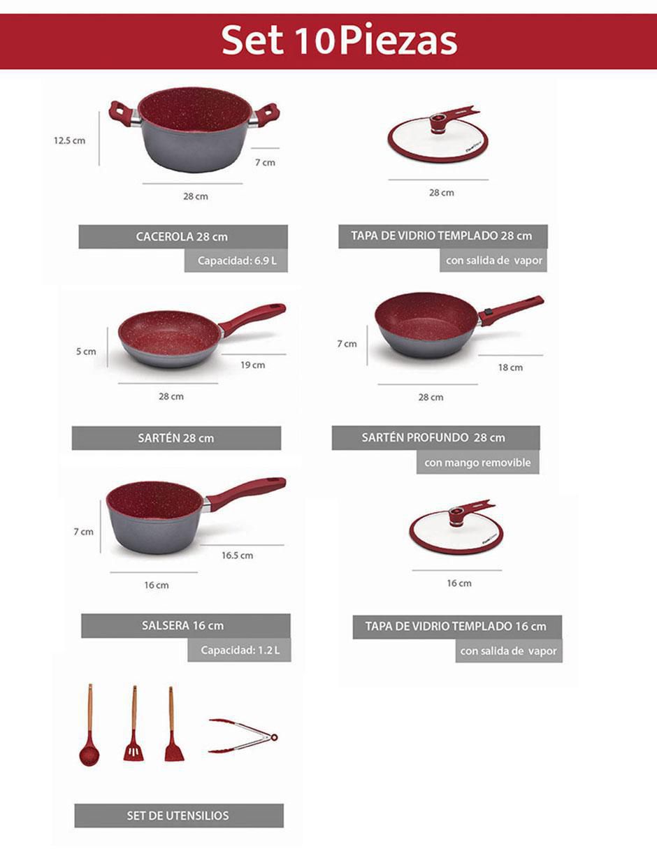 Batería de cocina Light Grande de acero inoxidable antiadherente combinado 10 piezas 4