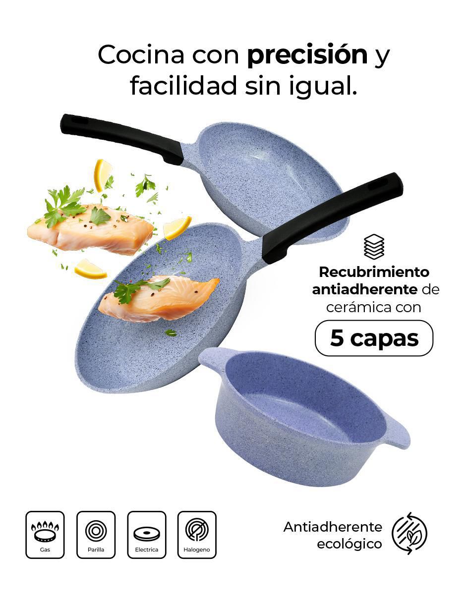 Set de sartenes con tapa de mármol 4 piezas