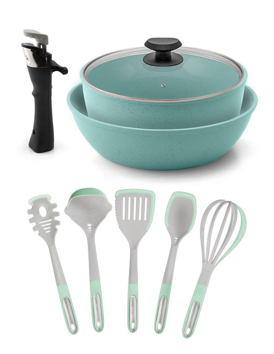 Batería de cocina Jade Smart de aluminio anodizado antiadherente minerales naturales 10 piezas Batería de cocina Jade Smart de aluminio anodizado antiadherente minerales naturales 10 piezas