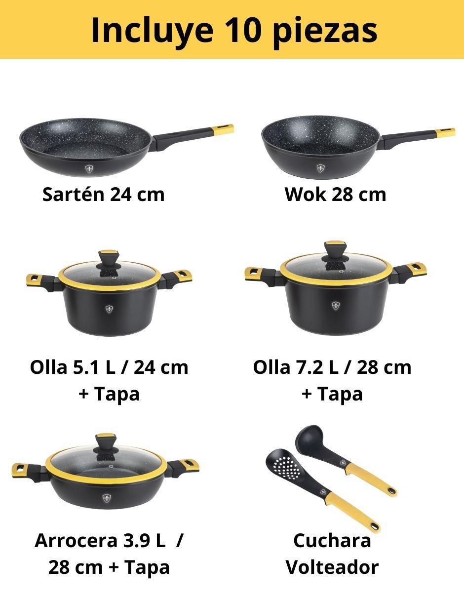 Batería de cocina de aluminio antiadherente minerales naturales 10 piezas 10