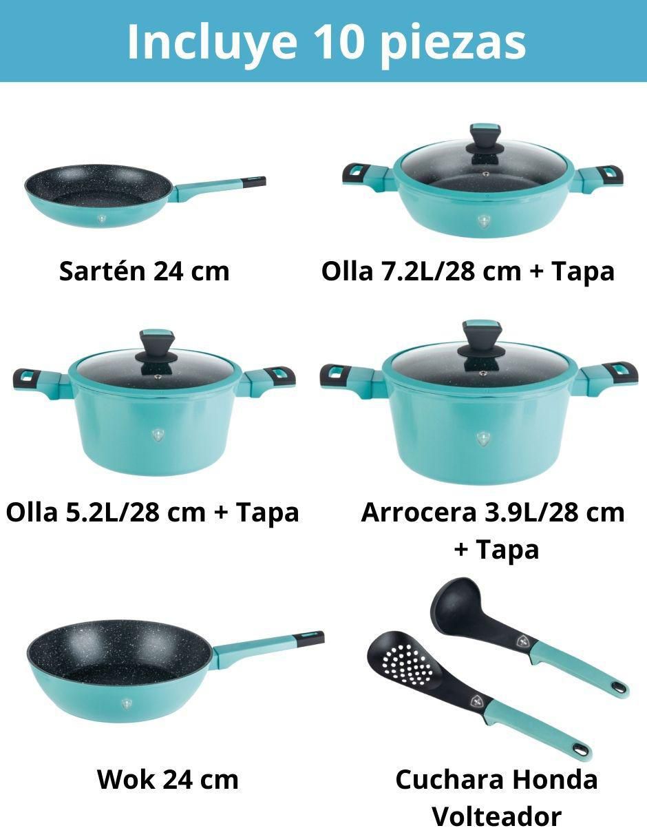 Batería de cocina de aluminio antiadherente minerales naturales 10 piezas 8