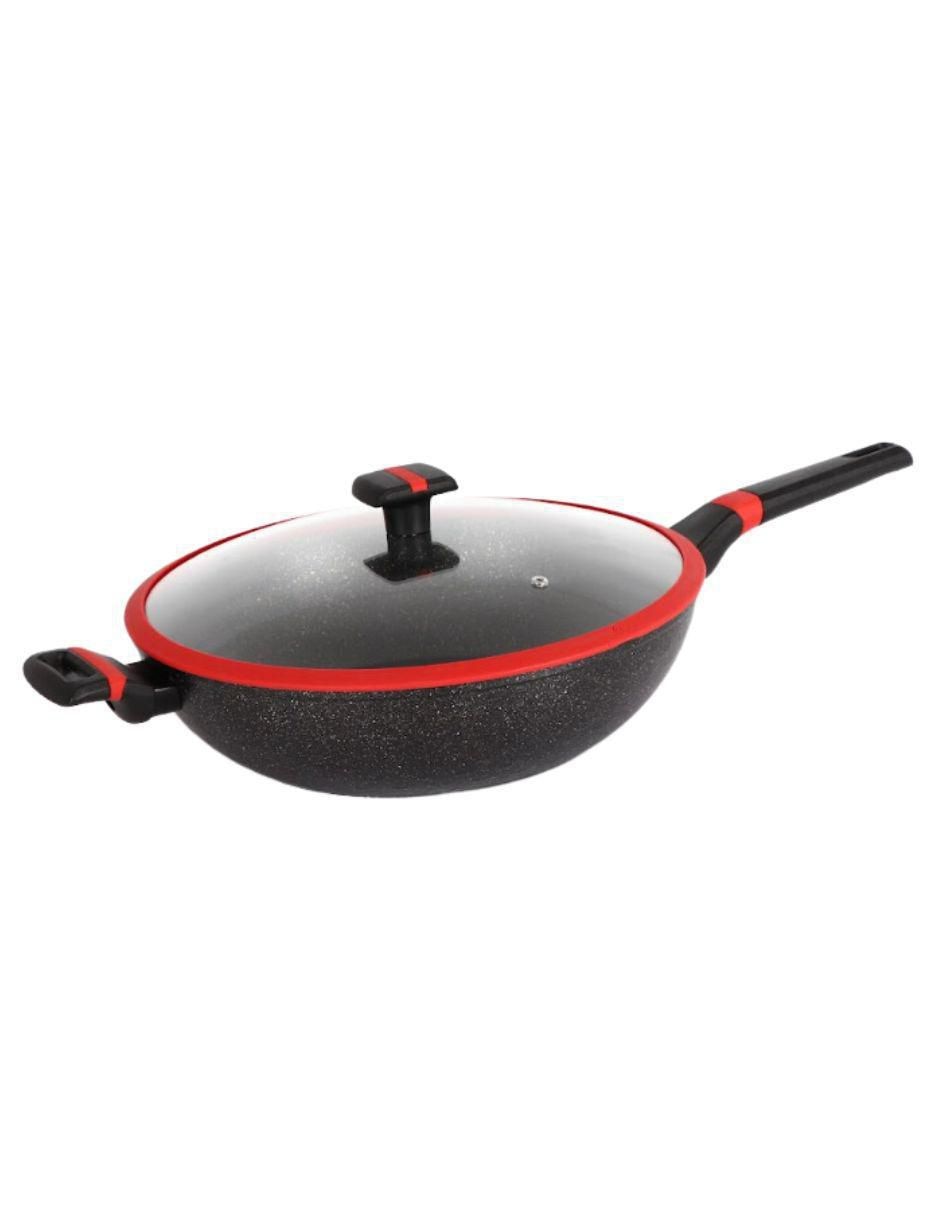 Sartén Wok con tapa Greblon de aluminio Sartén Wok con tapa Greblon de aluminio