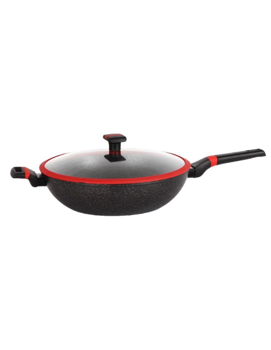 Sartén Wok con tapa Greblon de aluminio 5