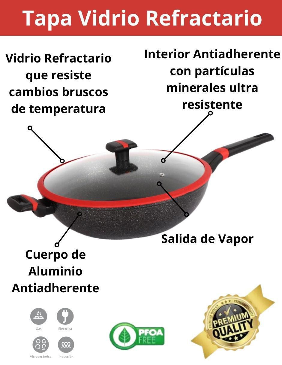 Sartén Wok con tapa Greblon de aluminio 9