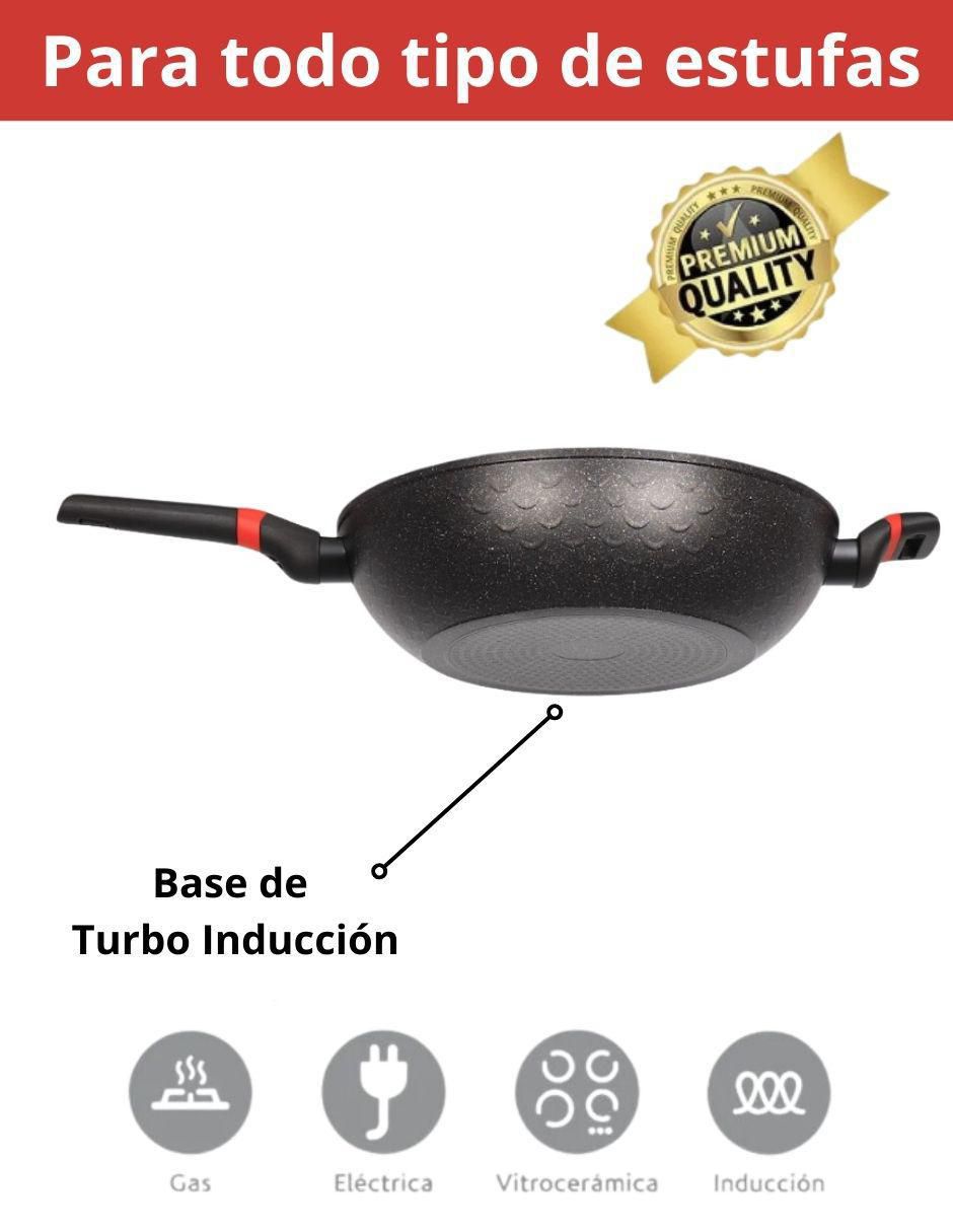 Sartén Wok con tapa Greblon de aluminio 3