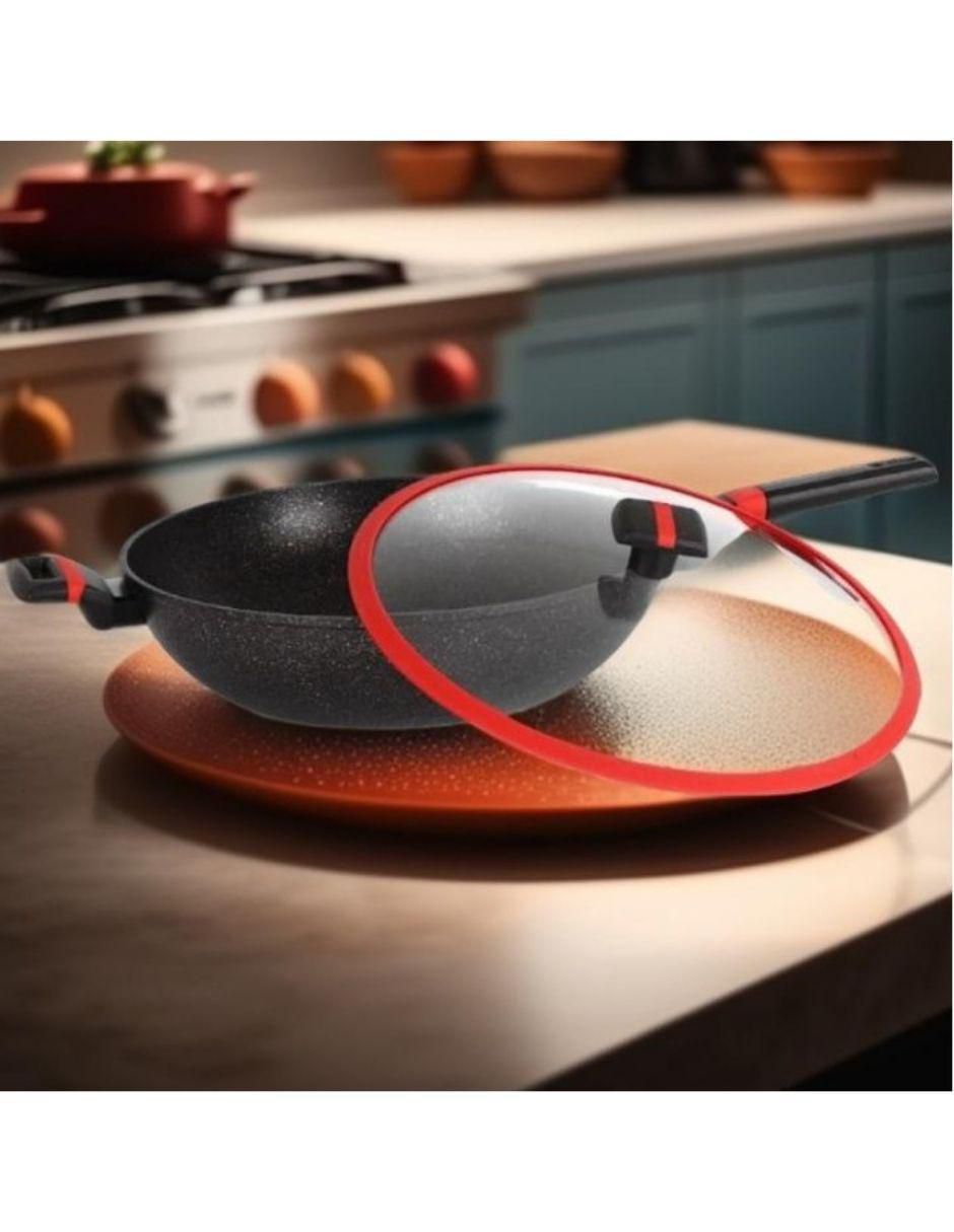 Sartén Wok con tapa Greblon de aluminio 7
