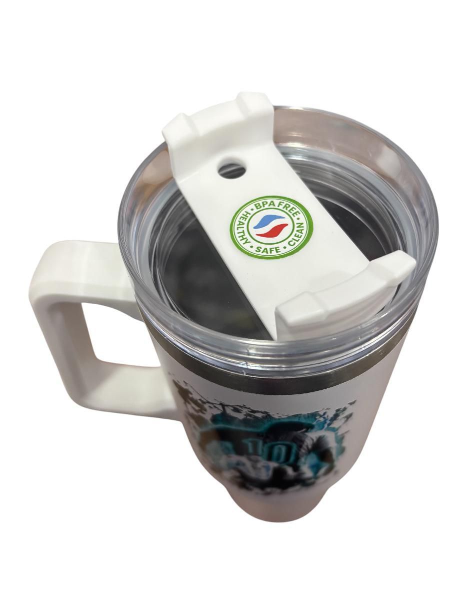 Termo de acero inoxidable Leonel Messi con tapa push pull 887 ml