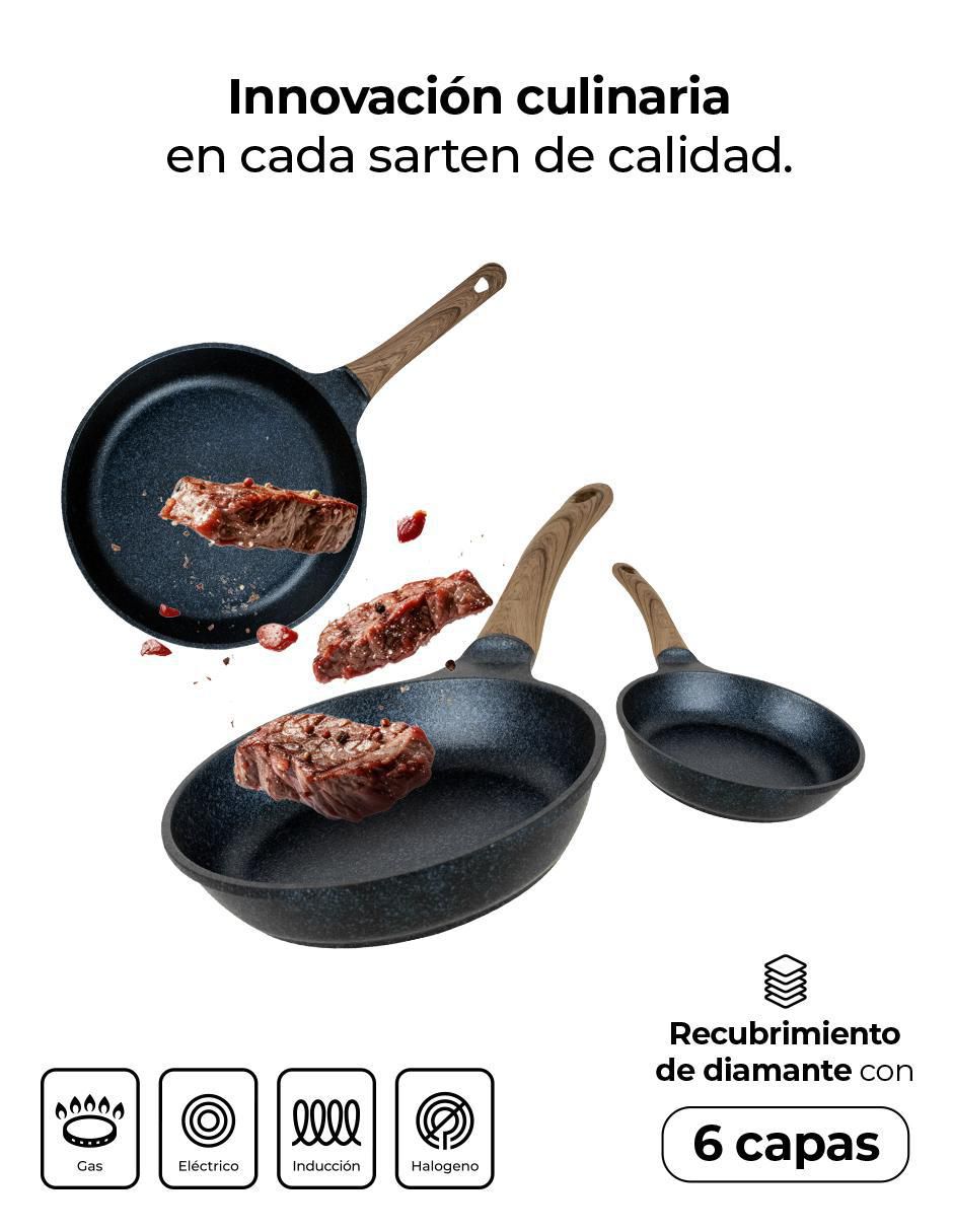 Set de sartenes de aluminio anodizado 3 piezas 2