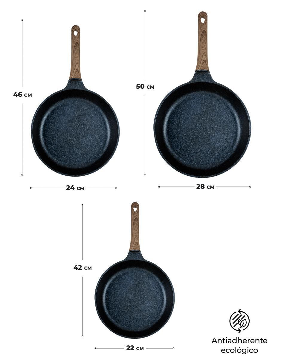 Set de sartenes de aluminio anodizado 3 piezas 5