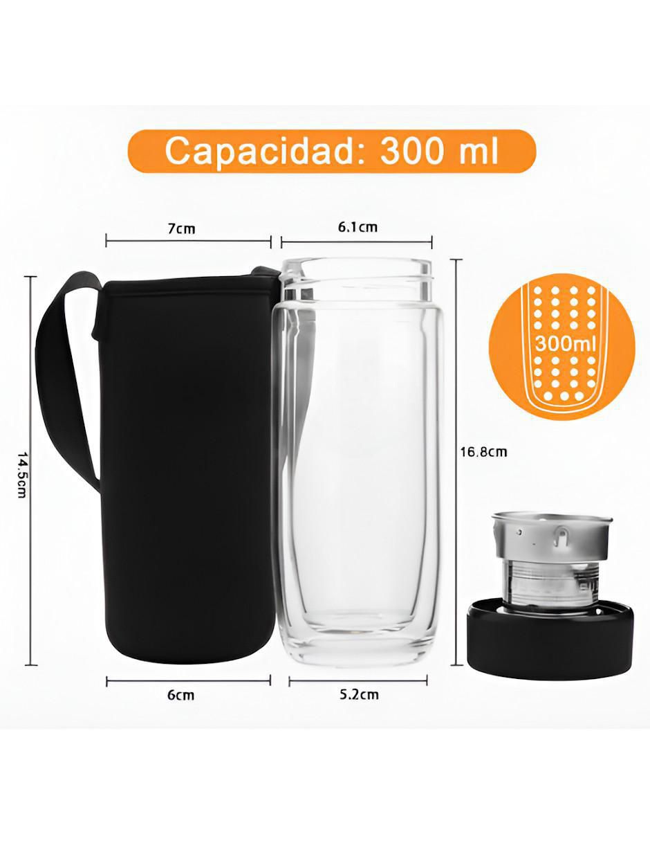 Termo infusor de vidrio con tapa rosca 300 ml