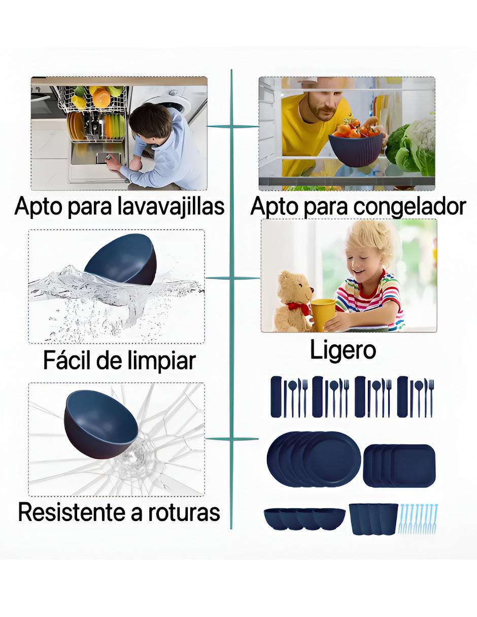 Vajilla infantil de plástico para 4 personas