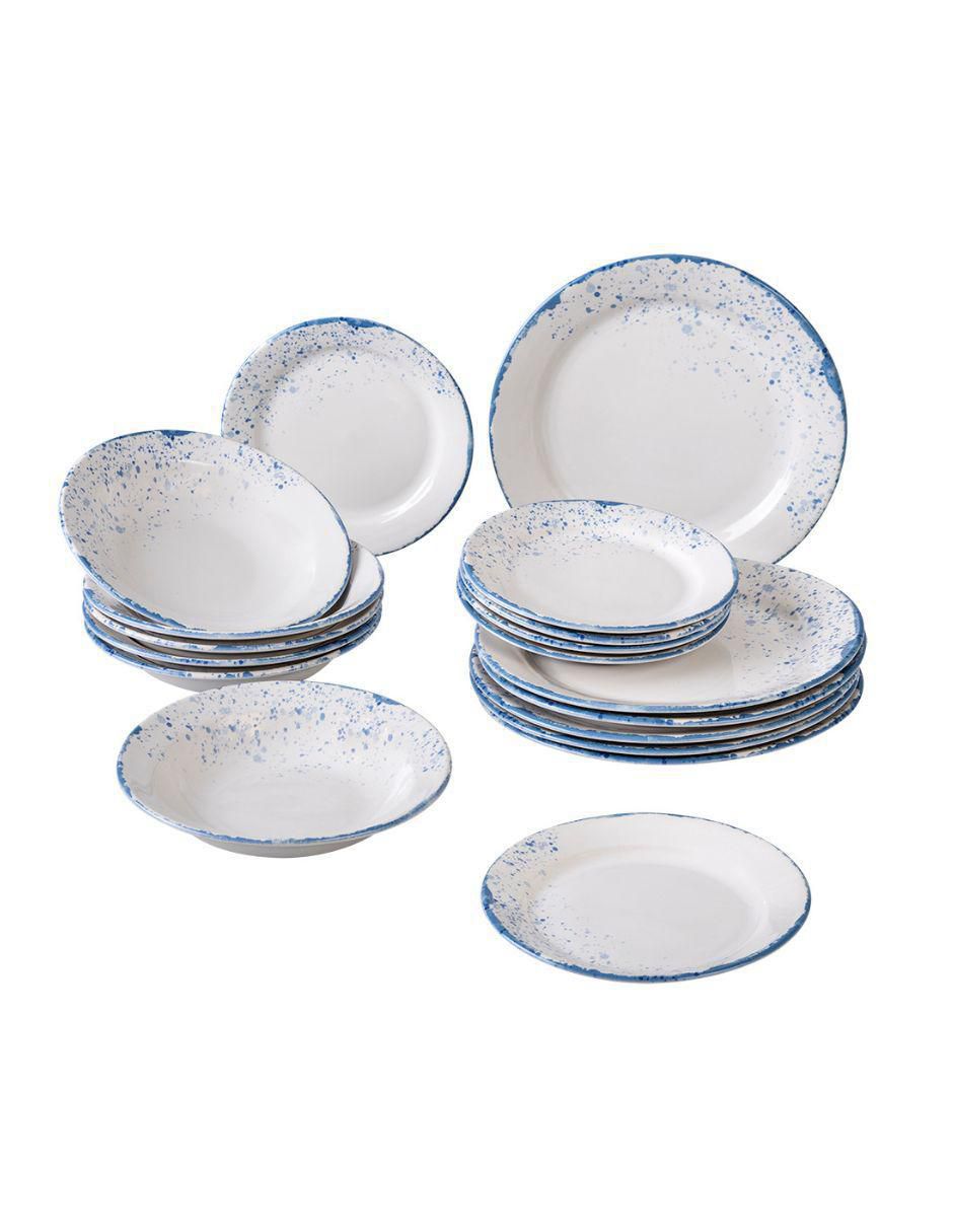 Vajilla cerrada blue dots de porcelana para 6 personas