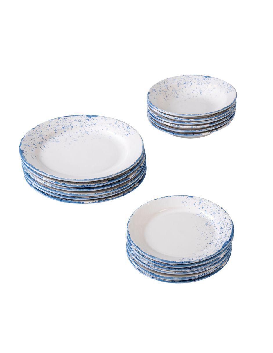 Vajilla cerrada blue dots de porcelana para 6 personas