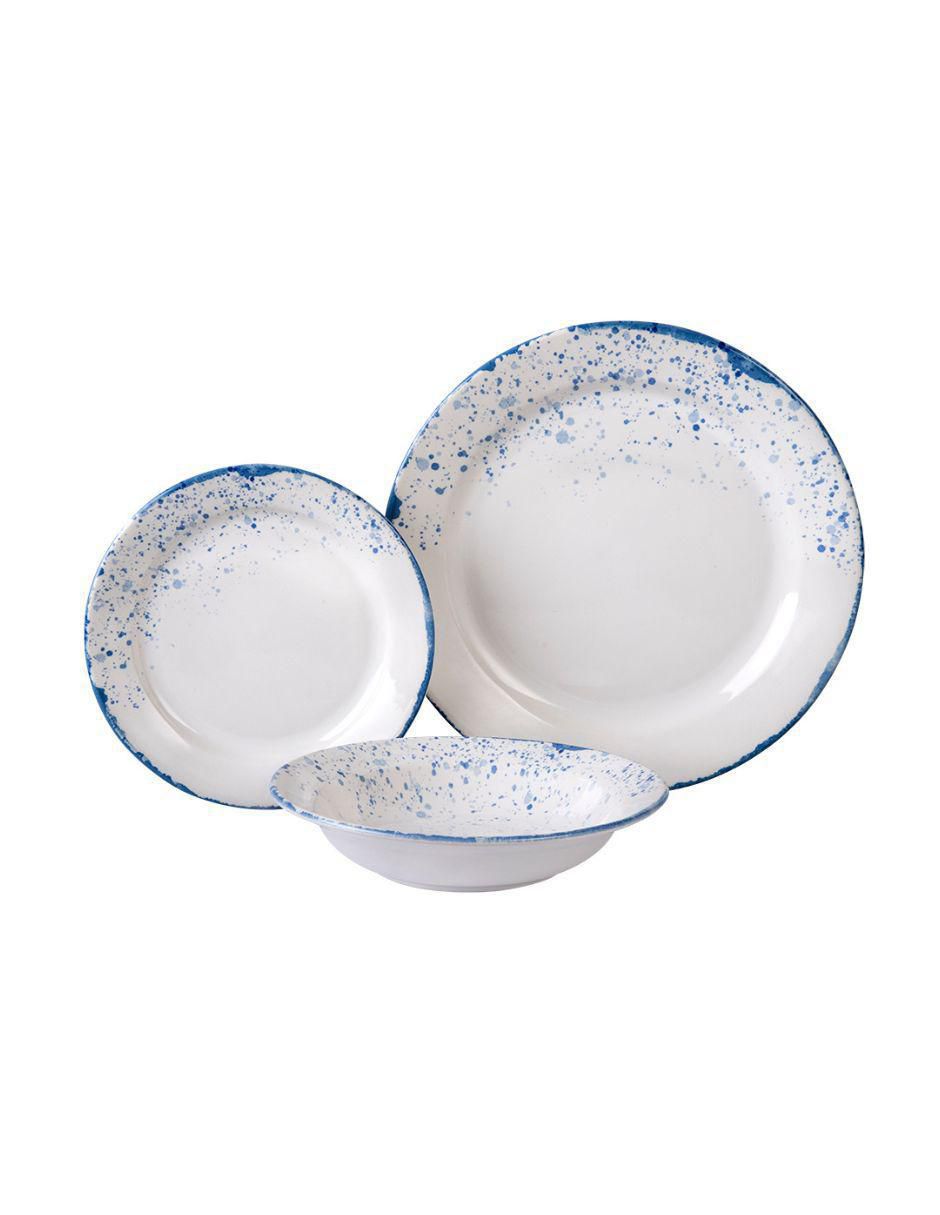 Vajilla cerrada blue dots de porcelana para 6 personas
