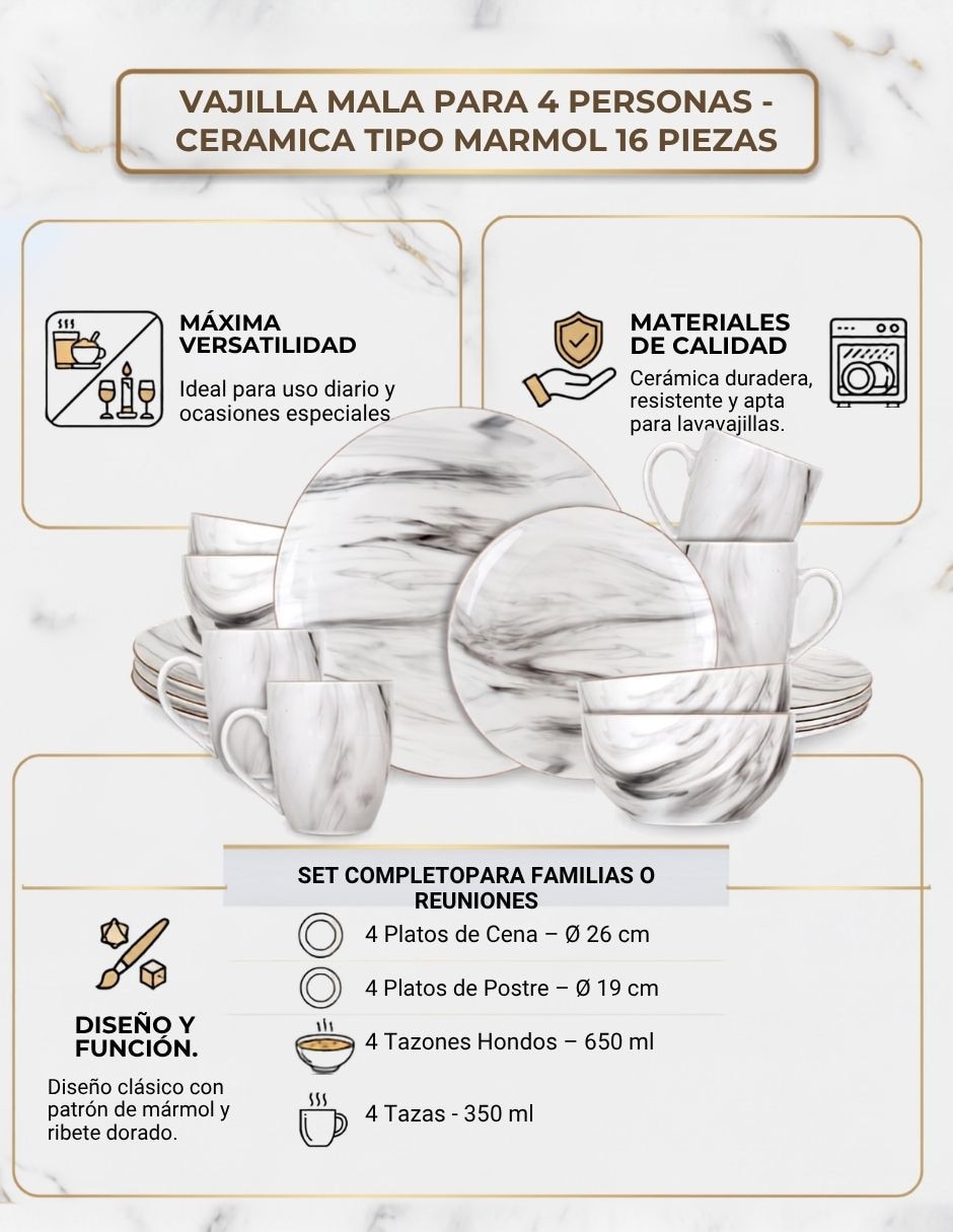 Vajilla cerrada de cerámica para 4 personas 12