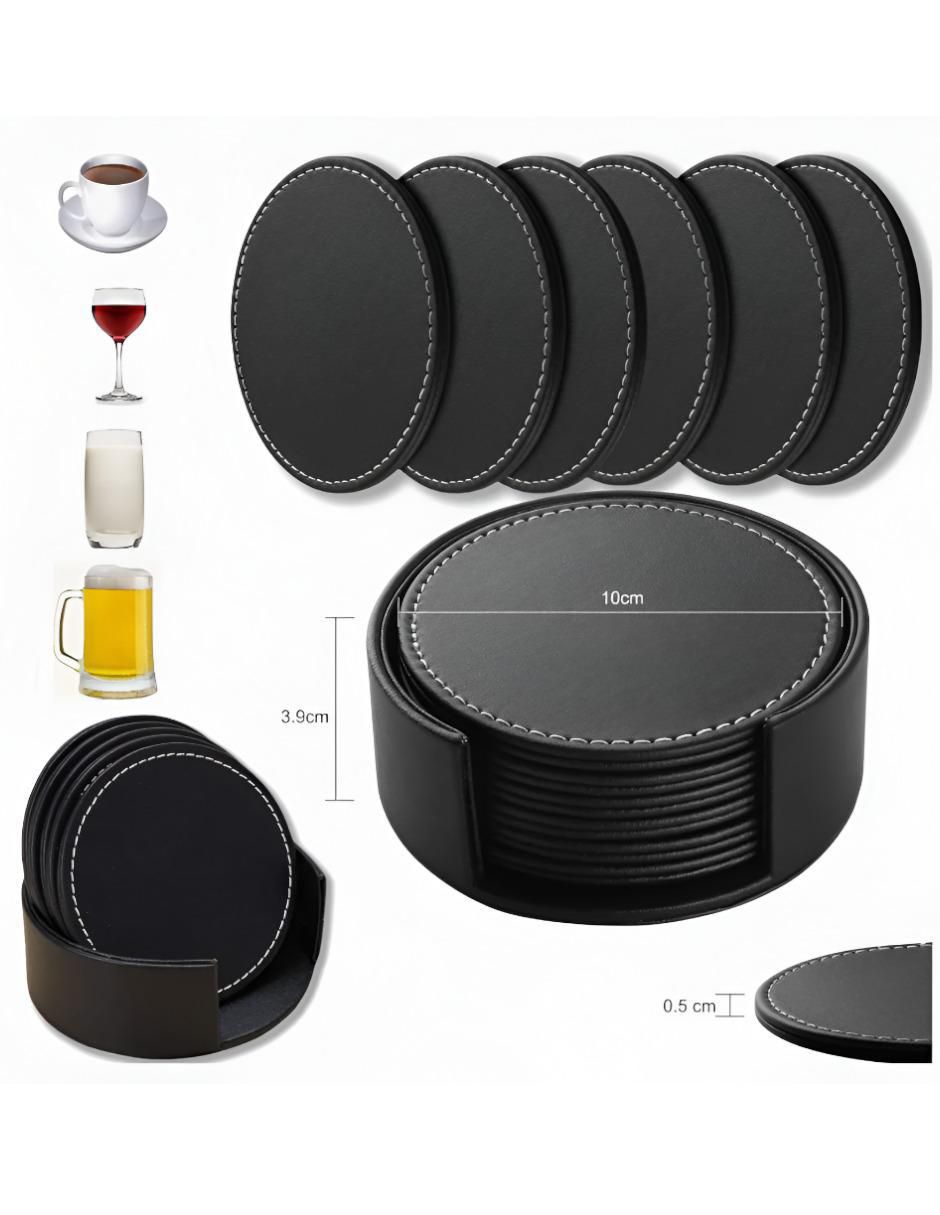 Set de portavasos de cuero 8 piezas 4