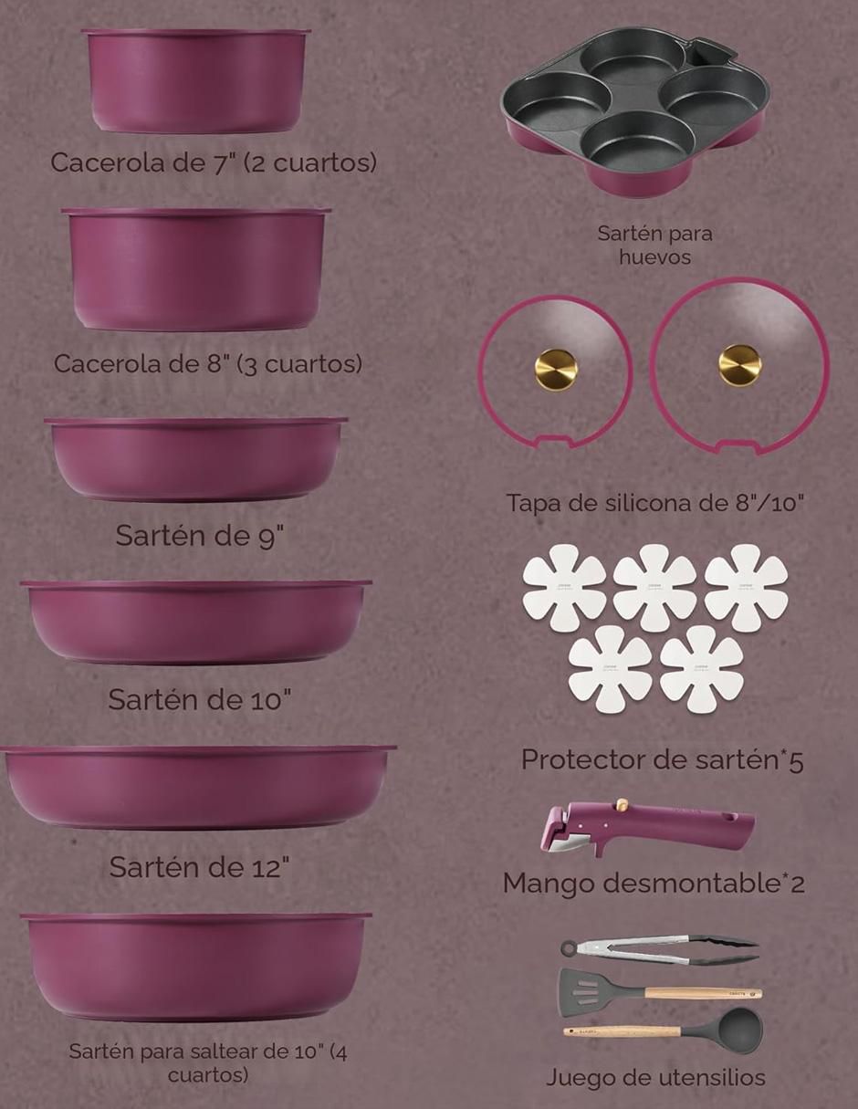 Batería de cocina de aluminio antiadherente cerámica 19 piezas