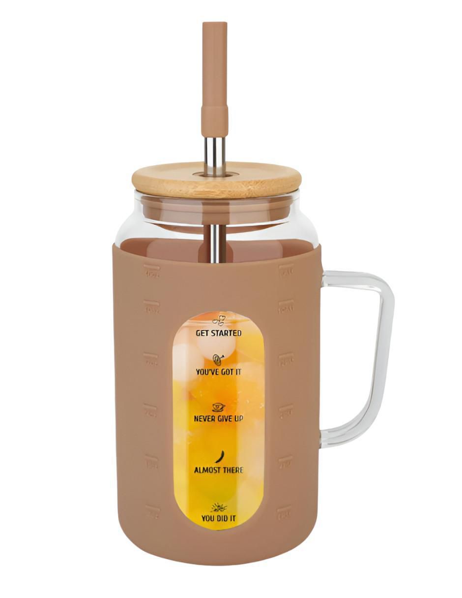 Set de vasos con tapa y popote de vidrio con 3 piezas 2