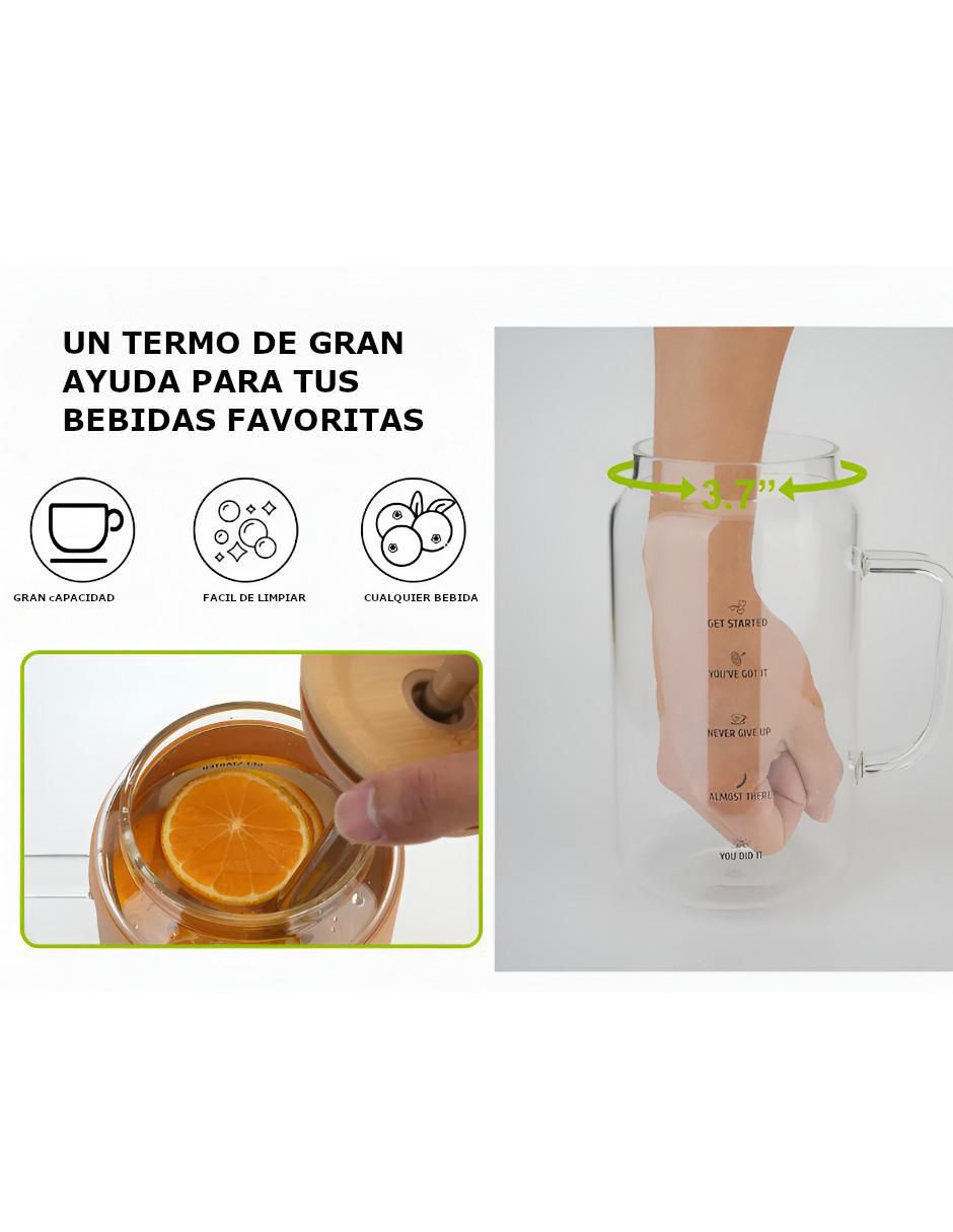 Set de vasos con tapa y popote de vidrio con 3 piezas 3