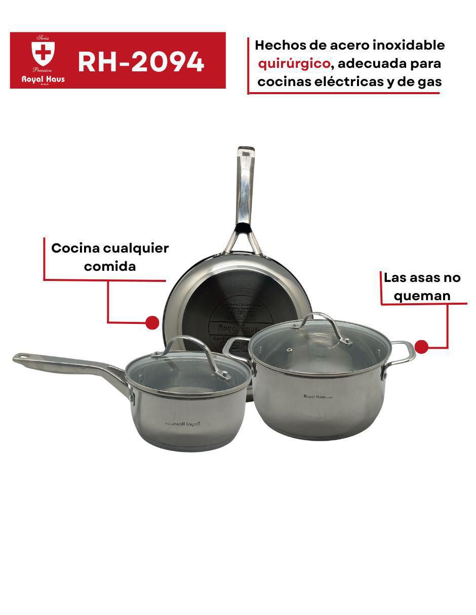Batería de cocina Diamond de acero inoxidable antiadherente convencional 8 piezas 3