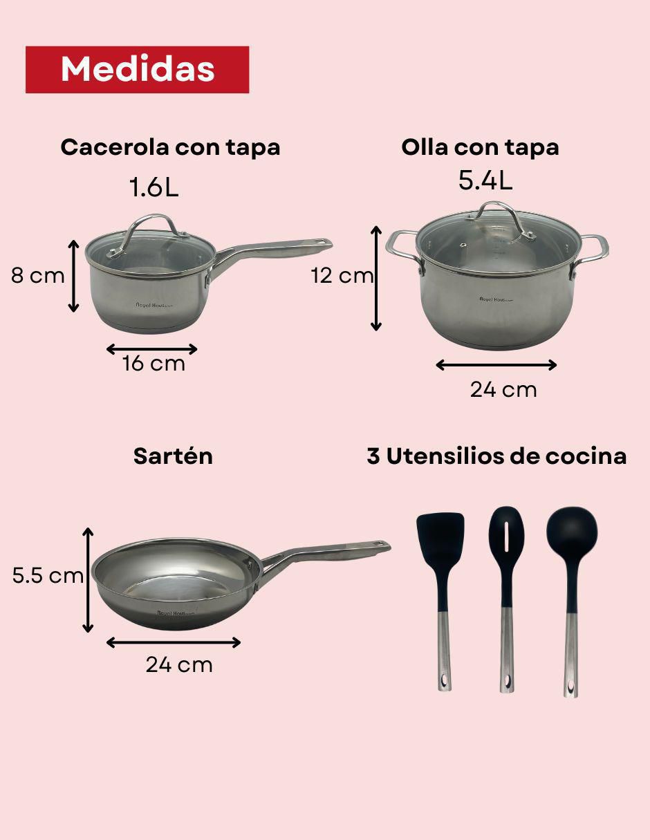 Batería de cocina Diamond de acero inoxidable antiadherente convencional 8 piezas 4
