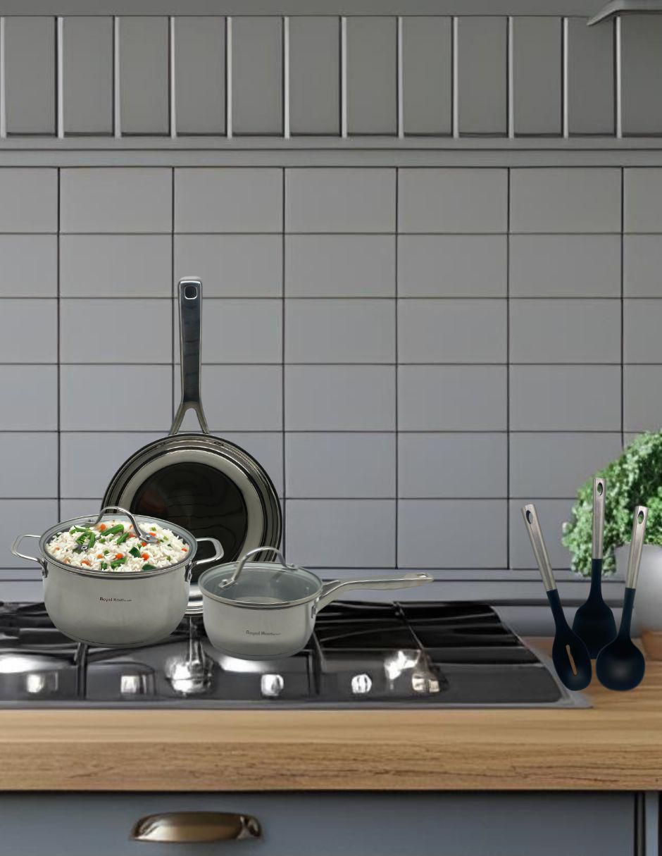 Batería de cocina Diamond de acero inoxidable antiadherente convencional 8 piezas 2