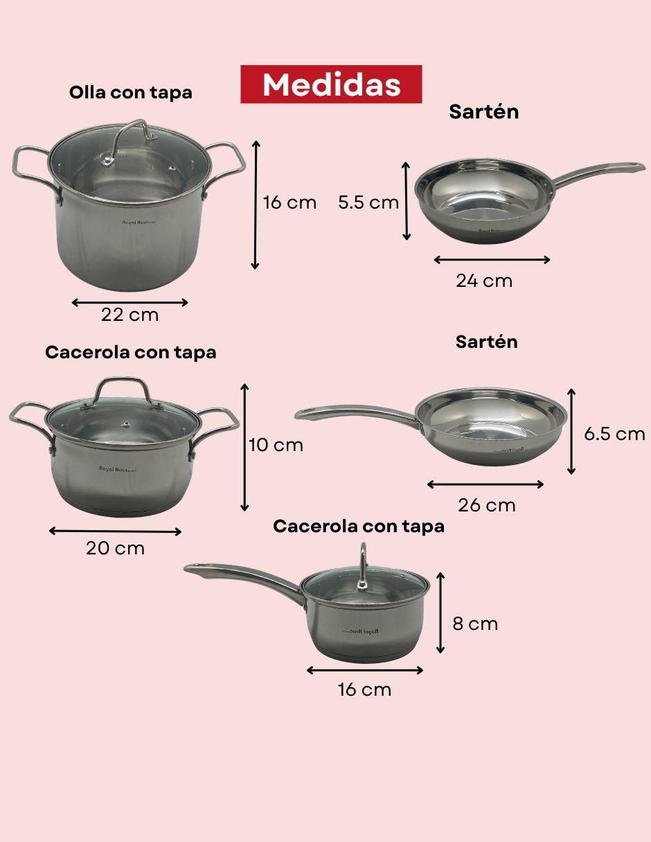 Batería de cocina diamond de acero inoxidable antiadherente convencional 8 piezas 4