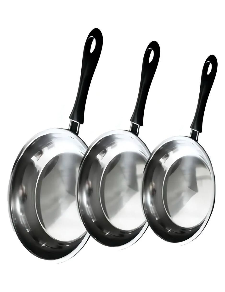 Set de sartenes de acero inoxidable 3 piezas