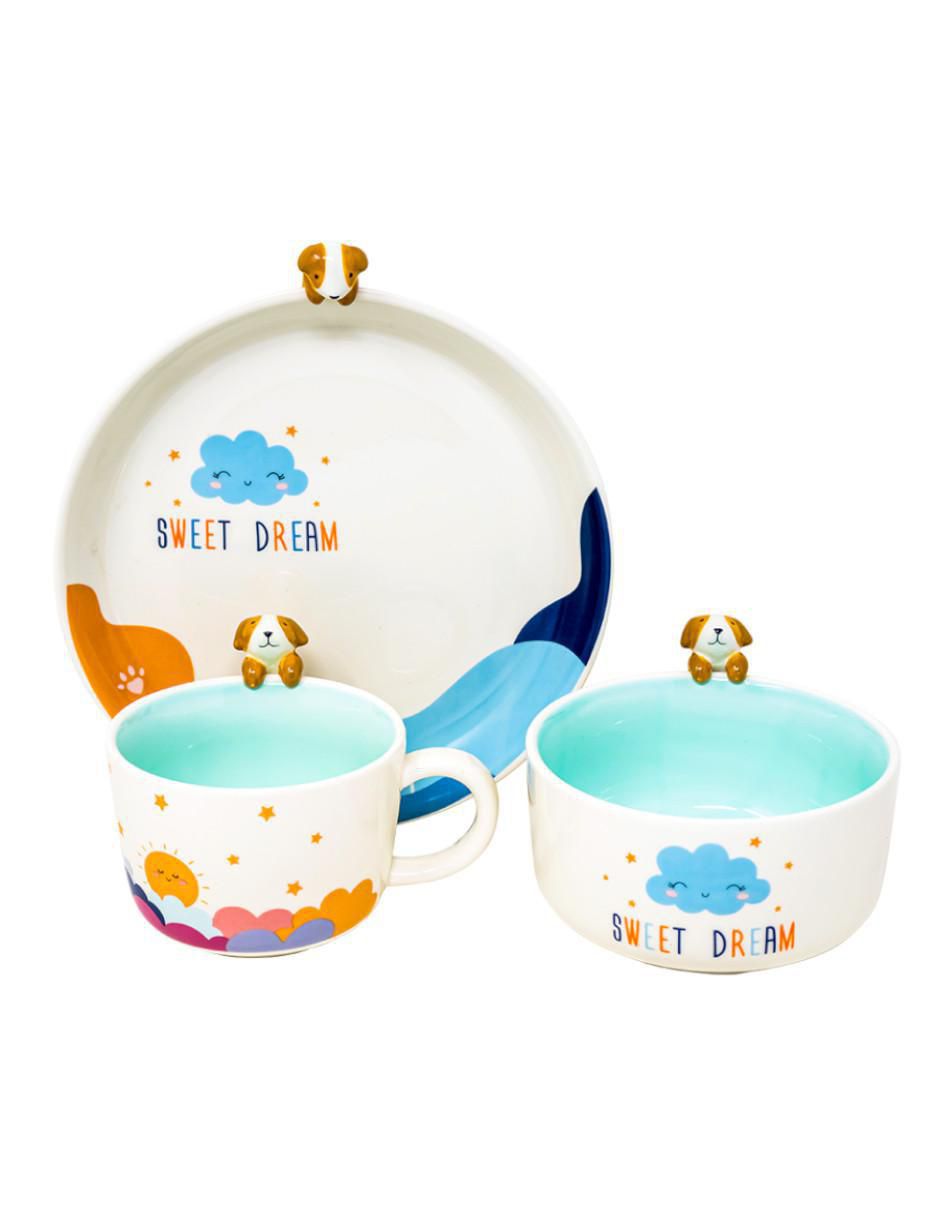 Vajilla infantil sweet dream blue de cerámica Vajilla infantil sweet dream blue de cerámica