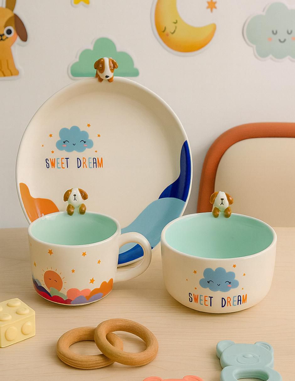 Vajilla infantil sweet dream blue de cerámica 2