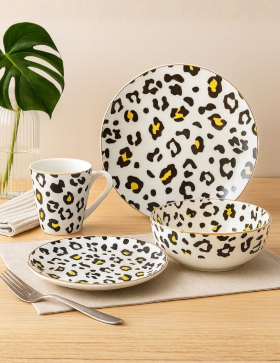 Vajilla cerrada animal print de cerámica para 6 personas 6