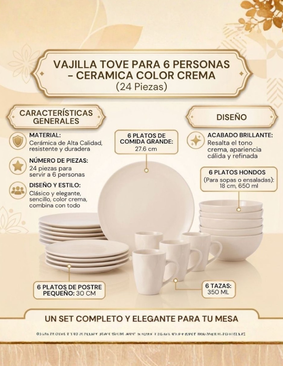 Vajilla cerrada tove de cerámica para 6 personas 10