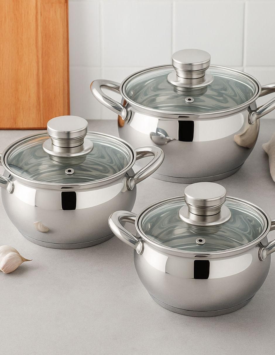 Batería de cocina de acero inoxidable antiadherente combinado 3 piezas 2