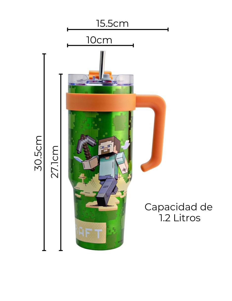 Termo doble pared de acero inoxidable Minecraft con tapa rosca 9